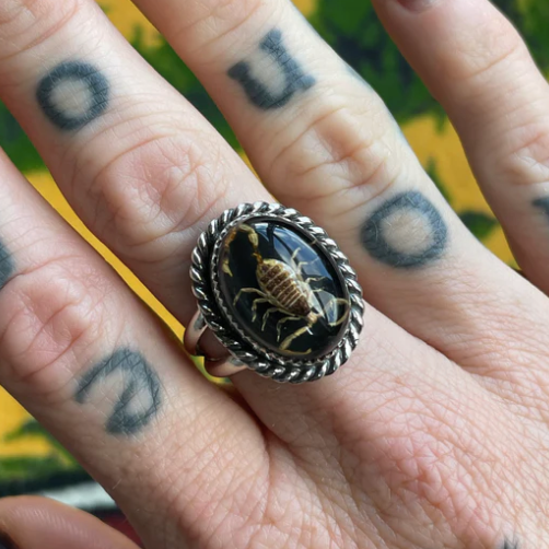Small Resin Enamel Scorpion Ring Black