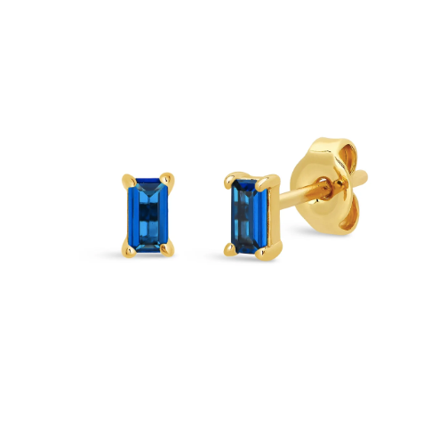 Baguette Stud Earrings Blue Spinel Gold