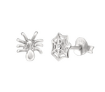 Web Spider Stud Earrings Silver