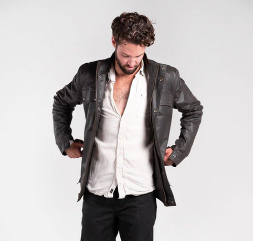Carrera Men's Waxed Cotton Moto Jacket Chocolate