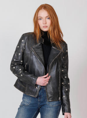 Embroidered Star Leather Jacket