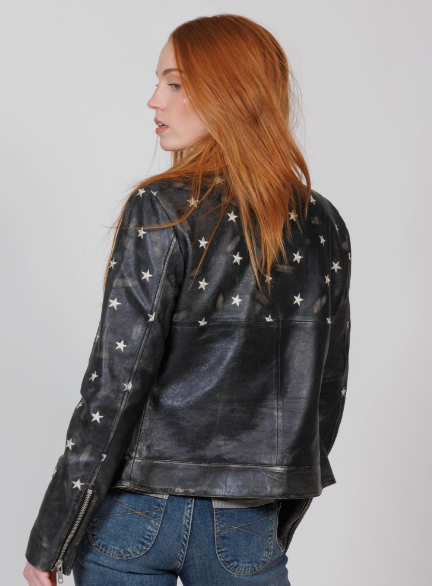 Embroidered Star Leather Jacket