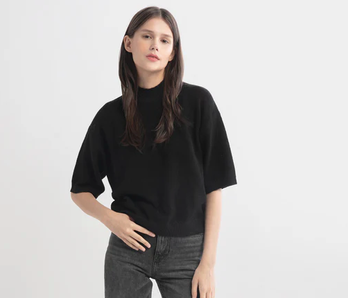 Mock Neck Half Sleeve Sweater Black