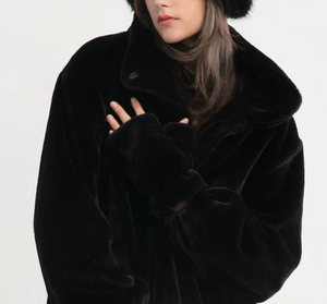 Faux Mink Fingerless Gloves Black