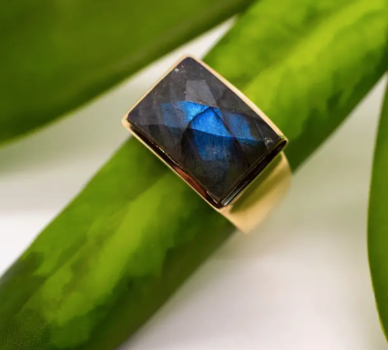 Brass Cocktail Ring Labradorite