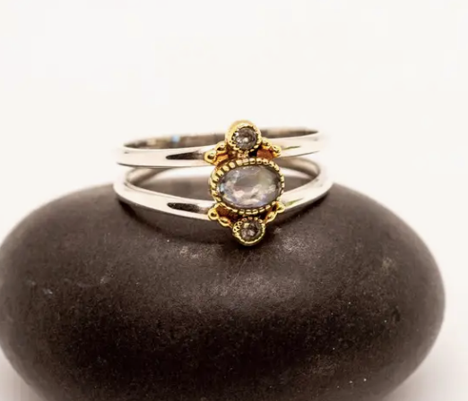 Sterling and Brass Labradorite RIng