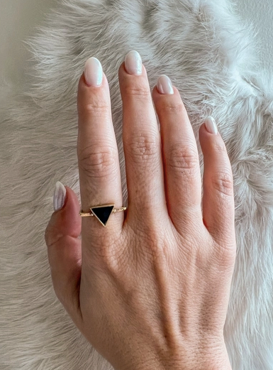 Onyx Triangle Ring Brass