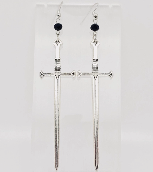 Long Sword Earrings Silver