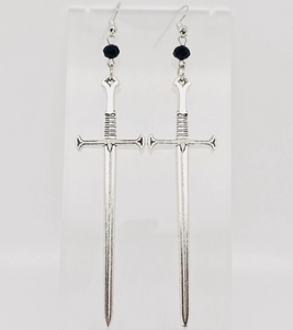 Long Sword Earrings Silver