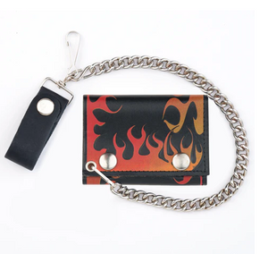 Tri Fold Wallet With Chain Flame