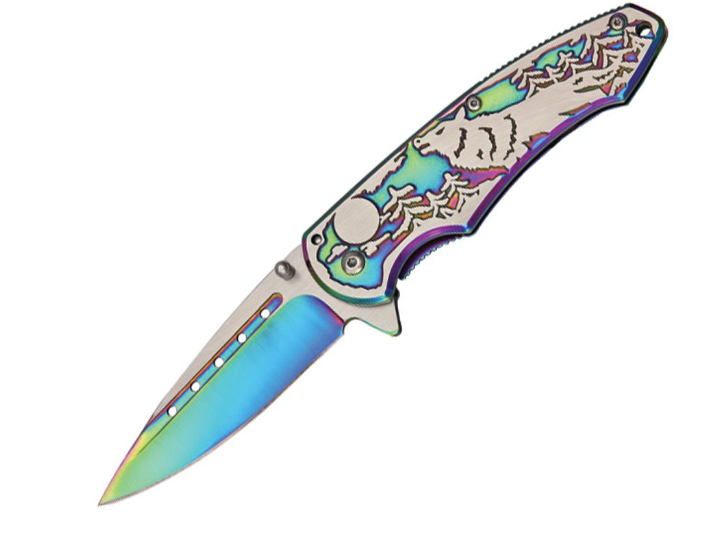 Wolf Linerlock Knife Rainbow