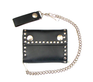 Studded Bi-Fold Wallet with Chain Black