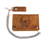 Winged Skull Short Chain Biker Wallet Brown