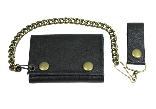 Tri-Fold Chain Wallet Black Brass
