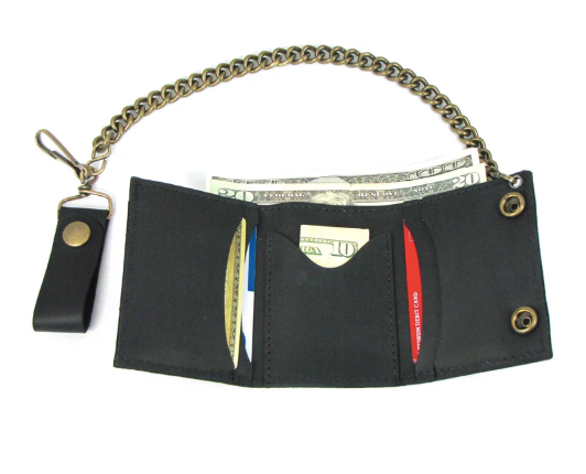 Tri-Fold Chain Wallet Black Brass