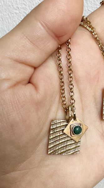 Etched Square Malachite Charm Necklace