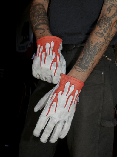 Orange Flame Gloves Dirty White