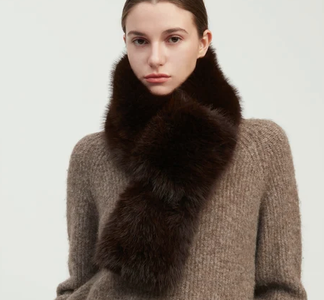 Sacha Keyhole Fur Scarf Espresso
