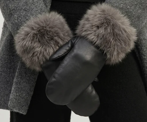 Luxe Faux Fur Cuffed Mittens Black/Espresso