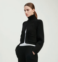 Pocket Crop Knit Zip Up Sweater Black
