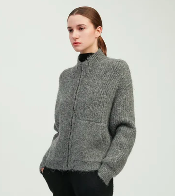 Alpaca Bomber Zip Up Cardigan Earth