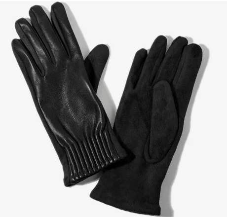 Shirred Faux Leather/Suede Gloves Black