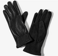 Shirred Faux Leather/Suede Gloves Black