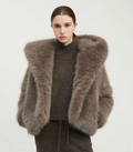 Hooded Faux Fur Jacket Taupe