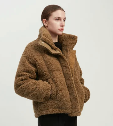 Teddy Boucle Puffer Jacket Camel