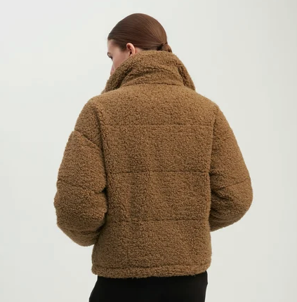 Teddy Boucle Puffer Jacket Camel
