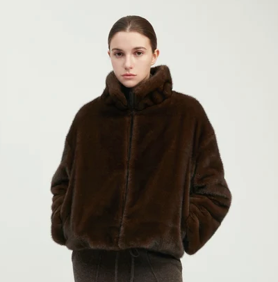 Faux Mink Fur Jacket Espresso