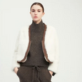 Sueded Piped Faux Fur Jacket Ivory