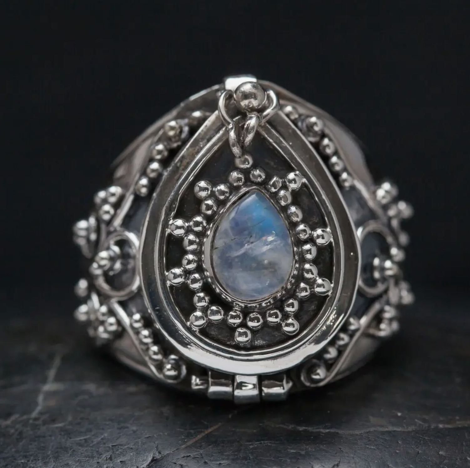 Moonstone Sterling Poison Ring