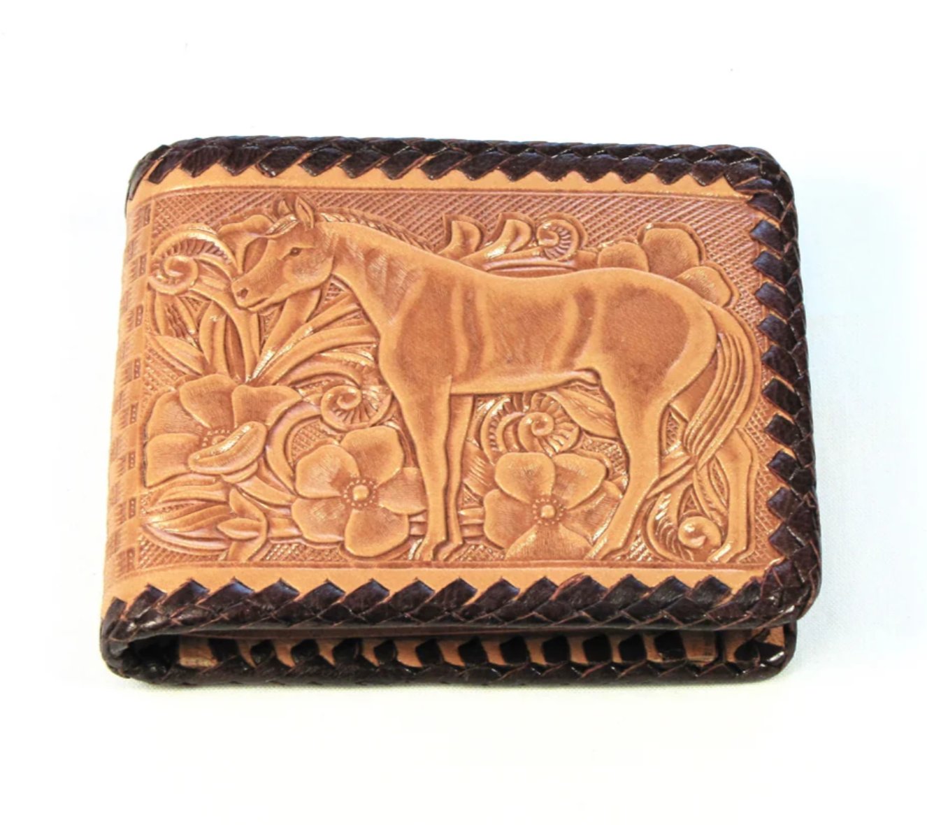 Tooled Horse Billfold Tan