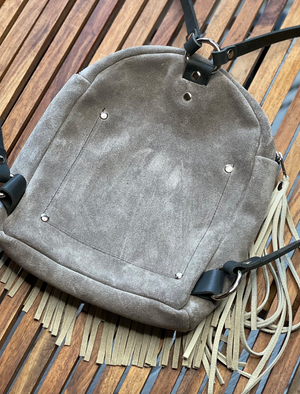 Mini Backpack Grey Suede / Bone Fringe/ Nickel Harware