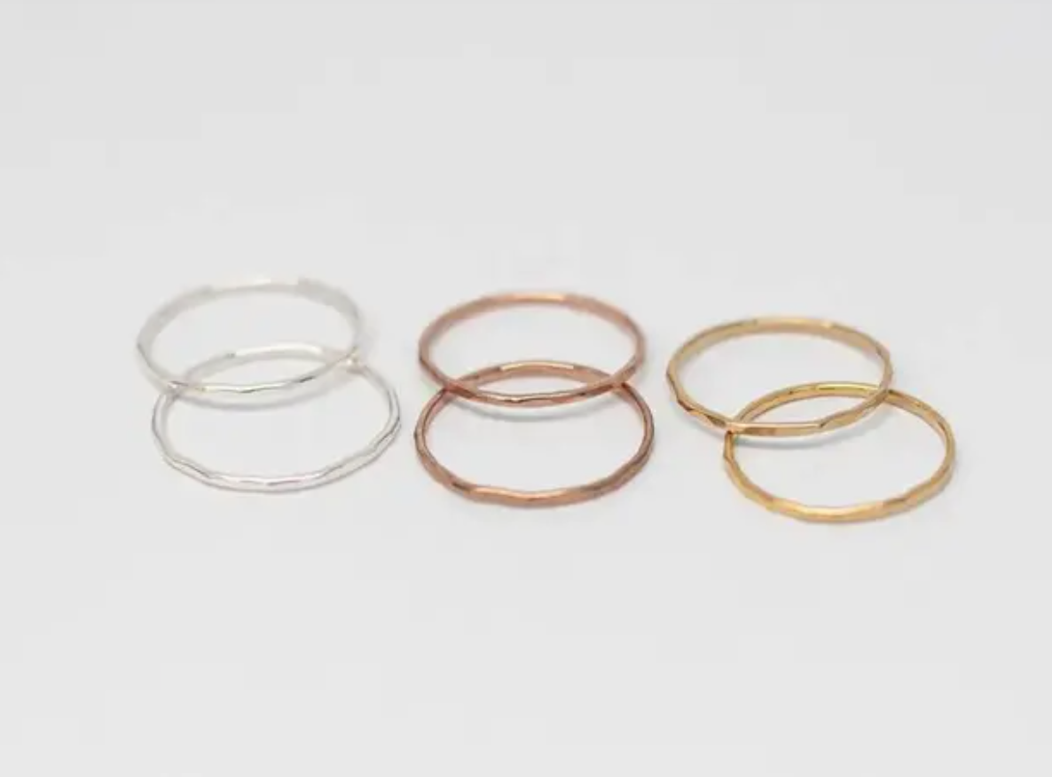 Thin Hammered 14k Rose Gold Fill Rings