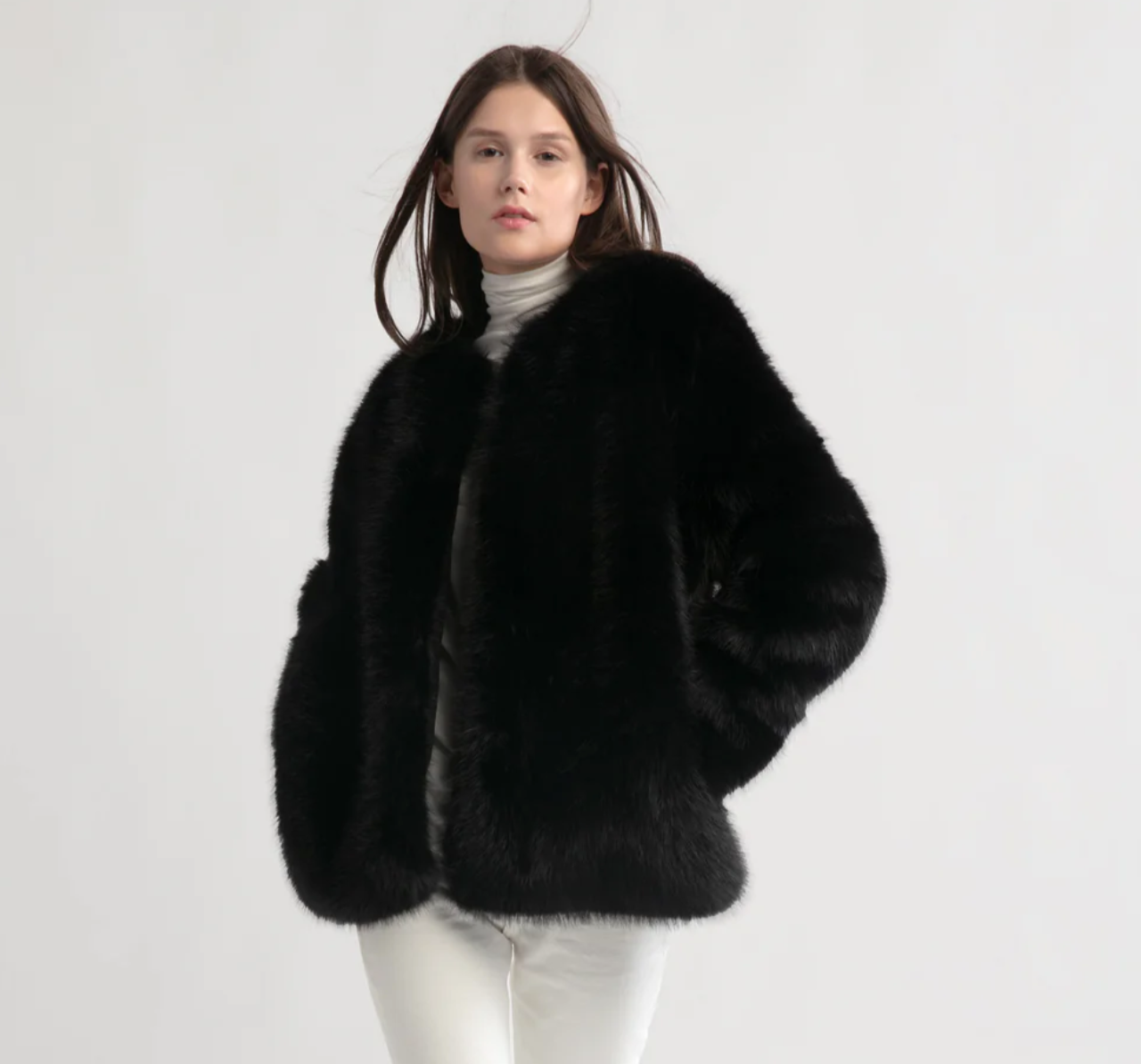 Faux Mink Fur Jacket Black