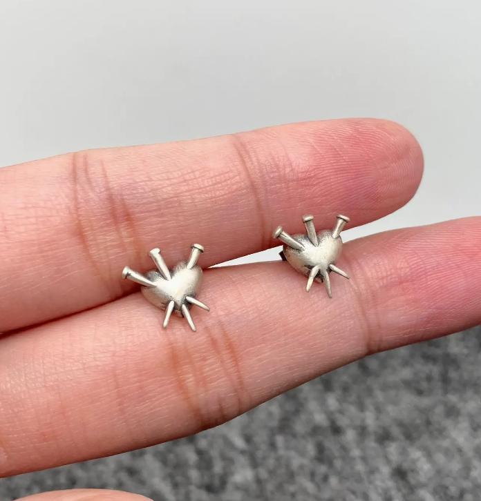 Nail Puncture Heart Stud