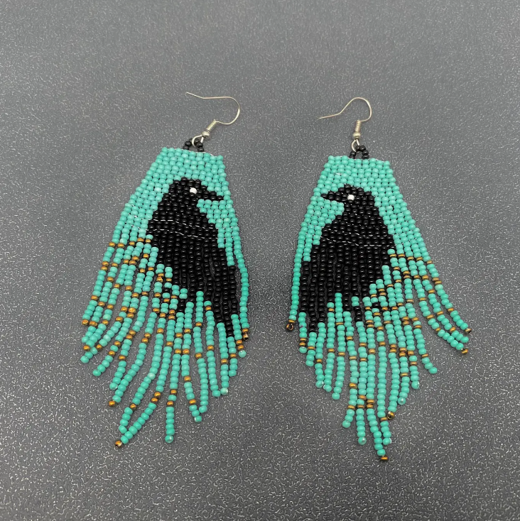 Seed Bead Earrings Crow