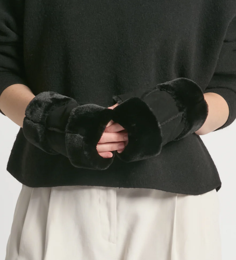 Shearling Fingerless Gloves Black