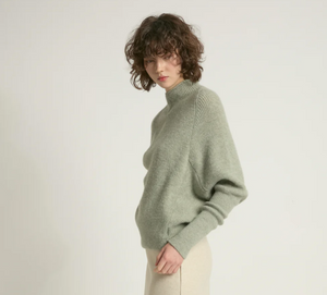 Mockneck Batwing Sleeves Sweater Sage