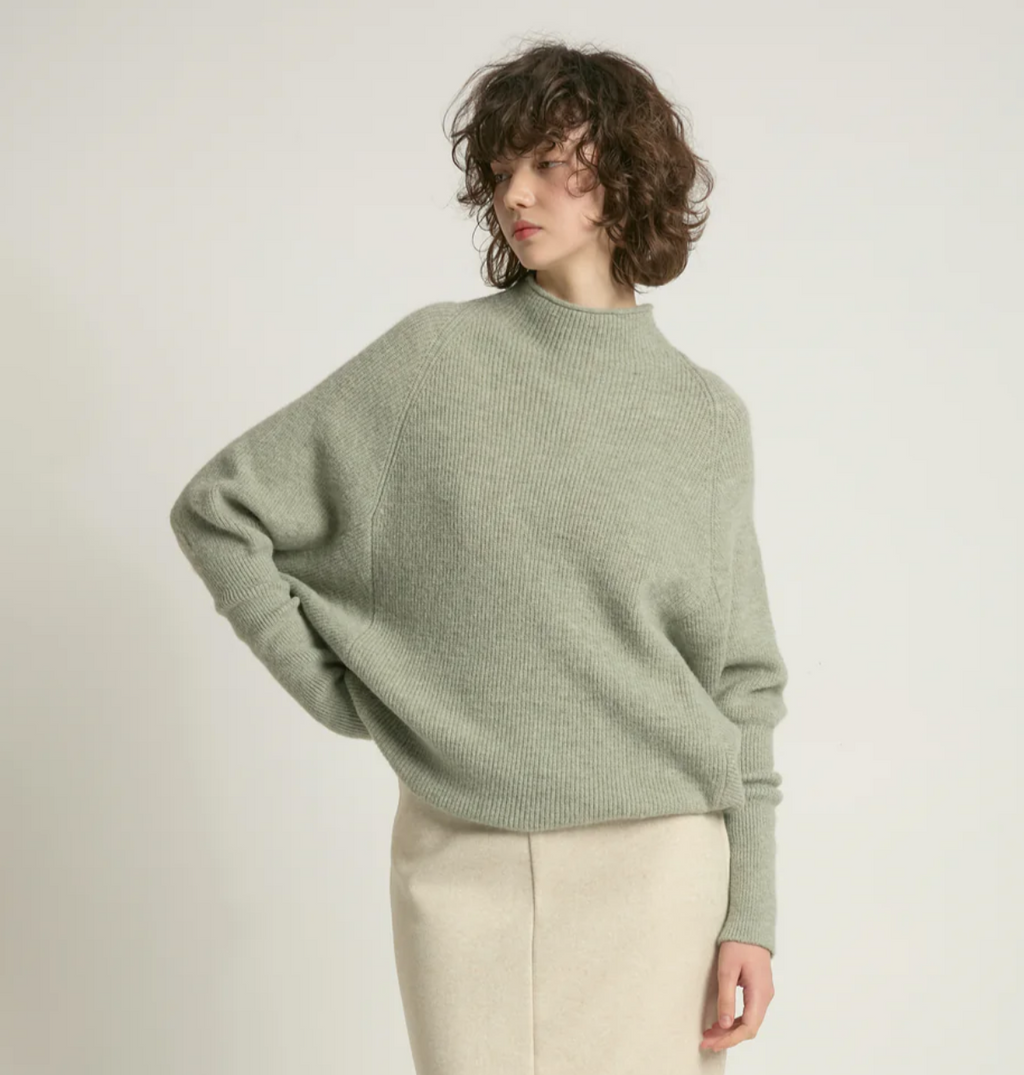 Mockneck Batwing Sleeves Sweater Sage