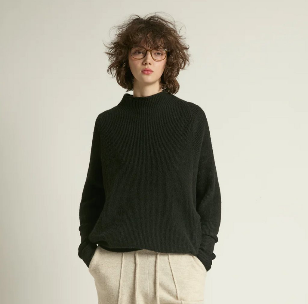Mockneck Batwing Sleeves Sweater Black