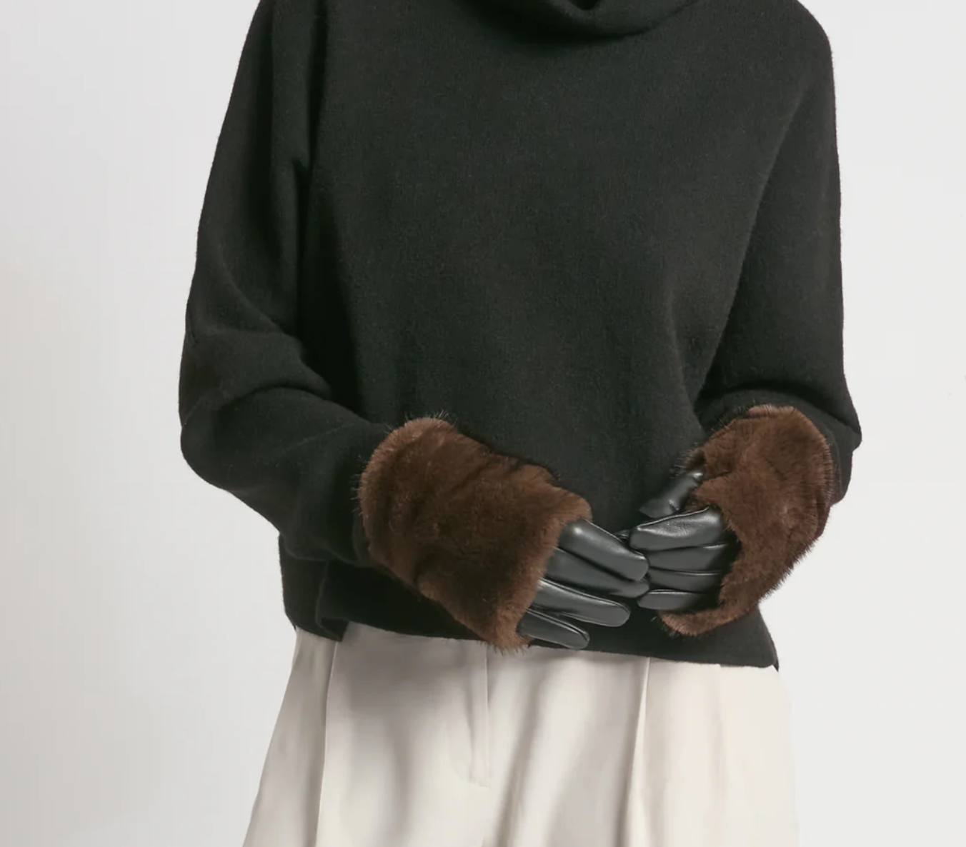 Luxe Fur Overlay Gloves Brown / Black