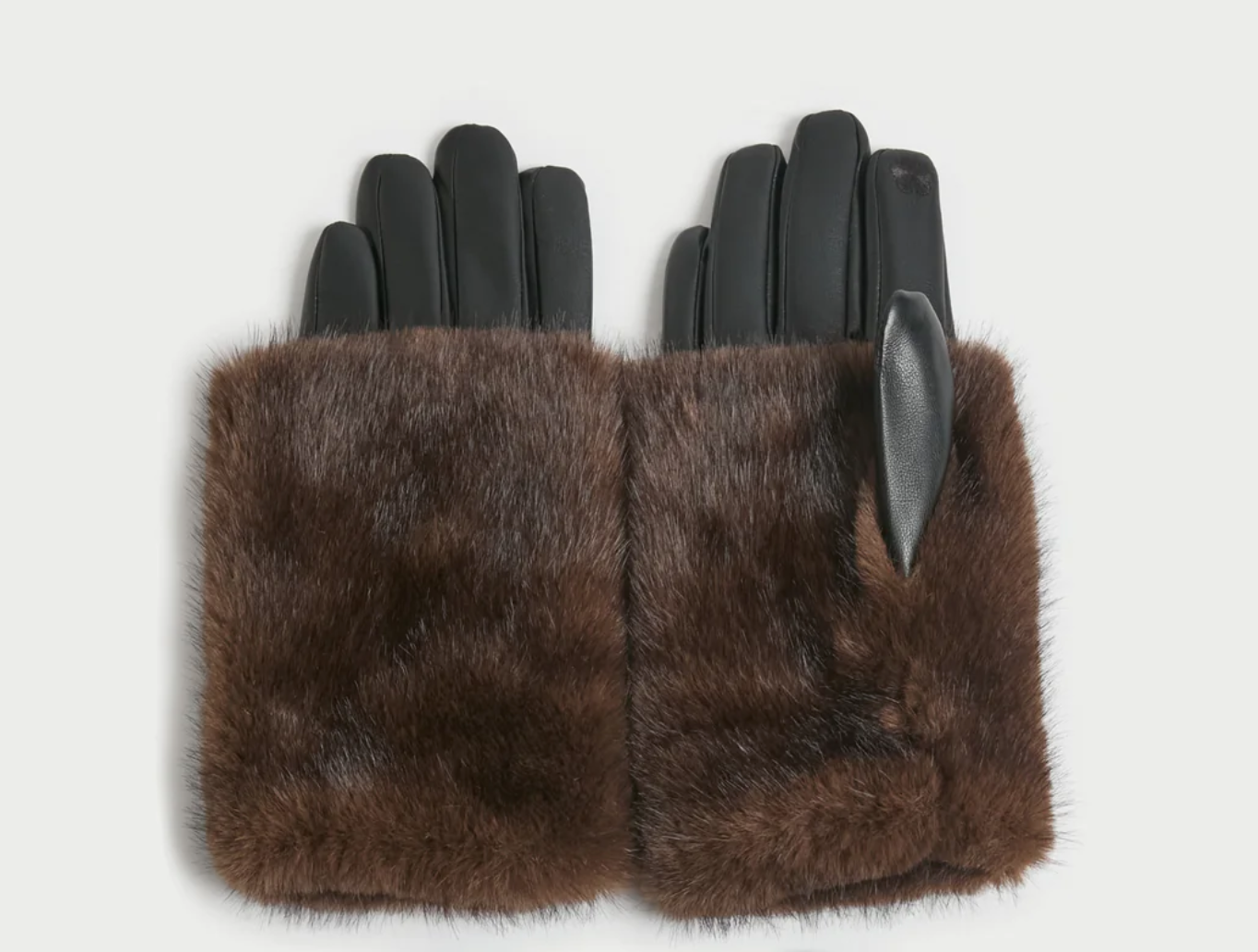 Luxe Fur Overlay Gloves Brown / Black