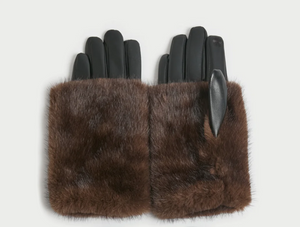 Luxe Fur Overlay Gloves Brown / Black