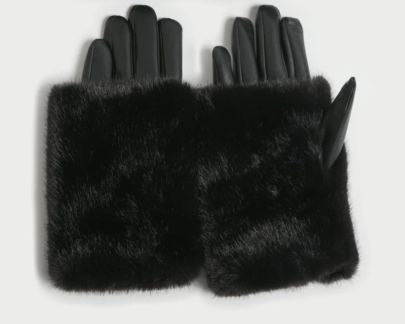 Luxe Fur Overlay Gloves Black
