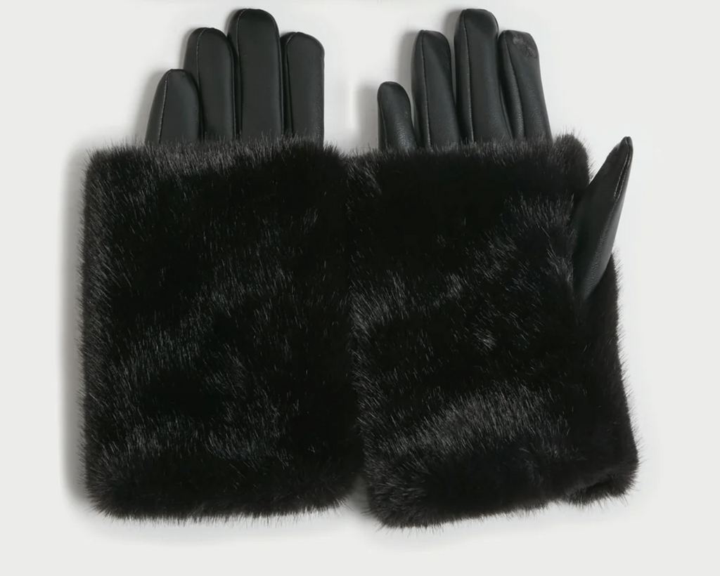 Luxe Fur Overlay Gloves Black