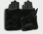 Luxe Fur Overlay Gloves Black