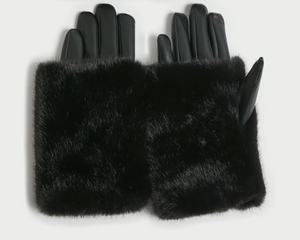 Luxe Fur Overlay Gloves Black